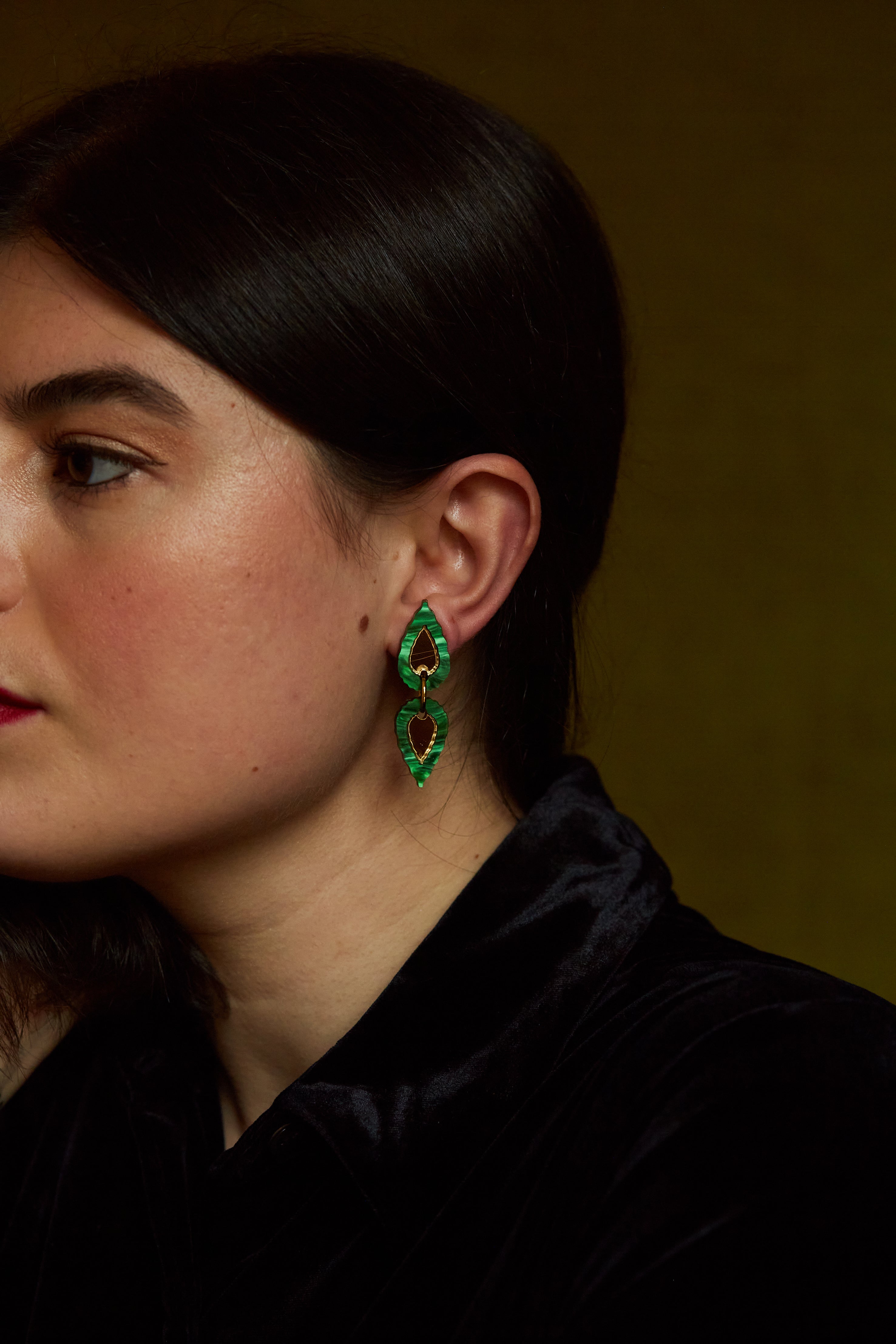 Folk Teardrop Double Drop Earrings GREEN