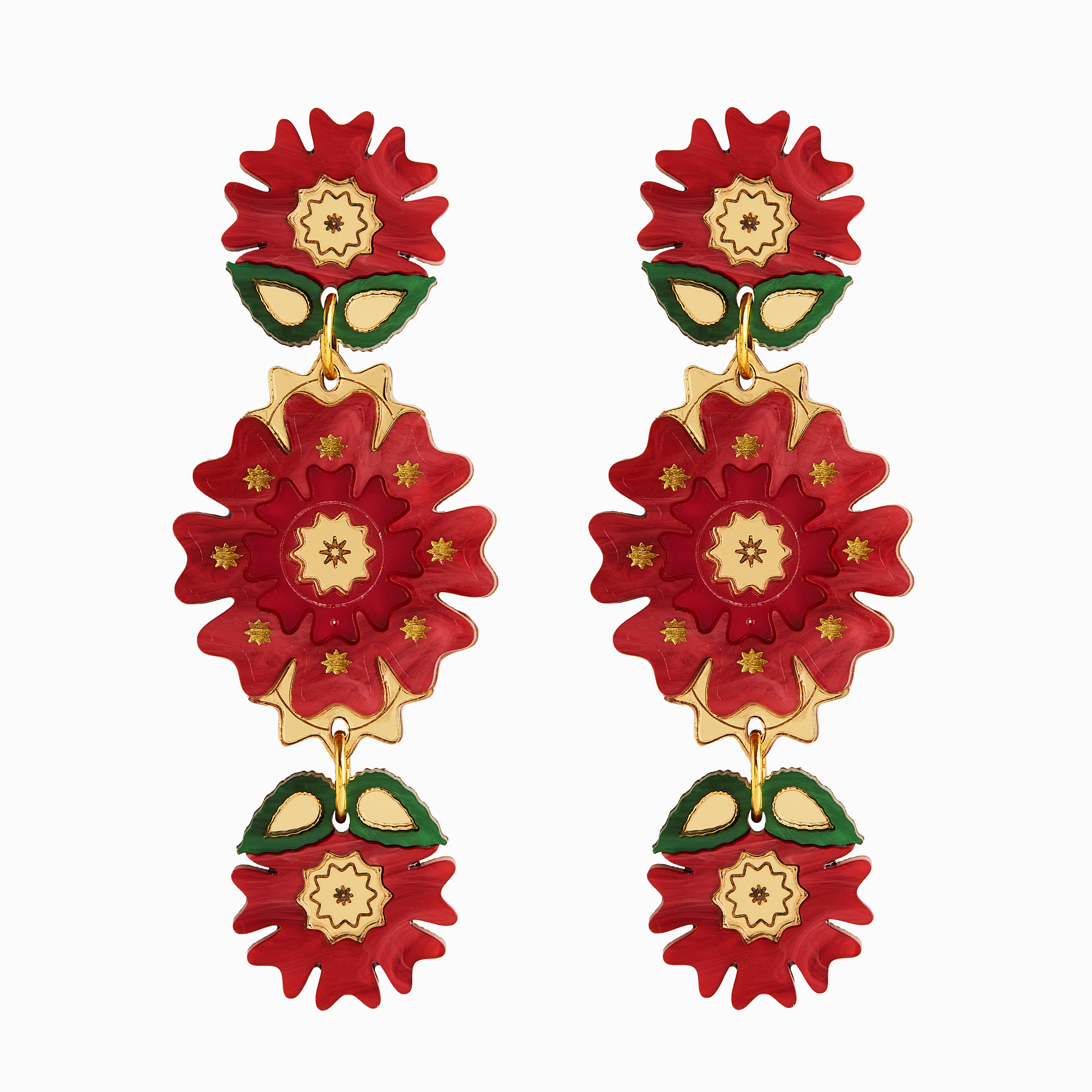 Folk Poinsettia Triple Statement Earrings