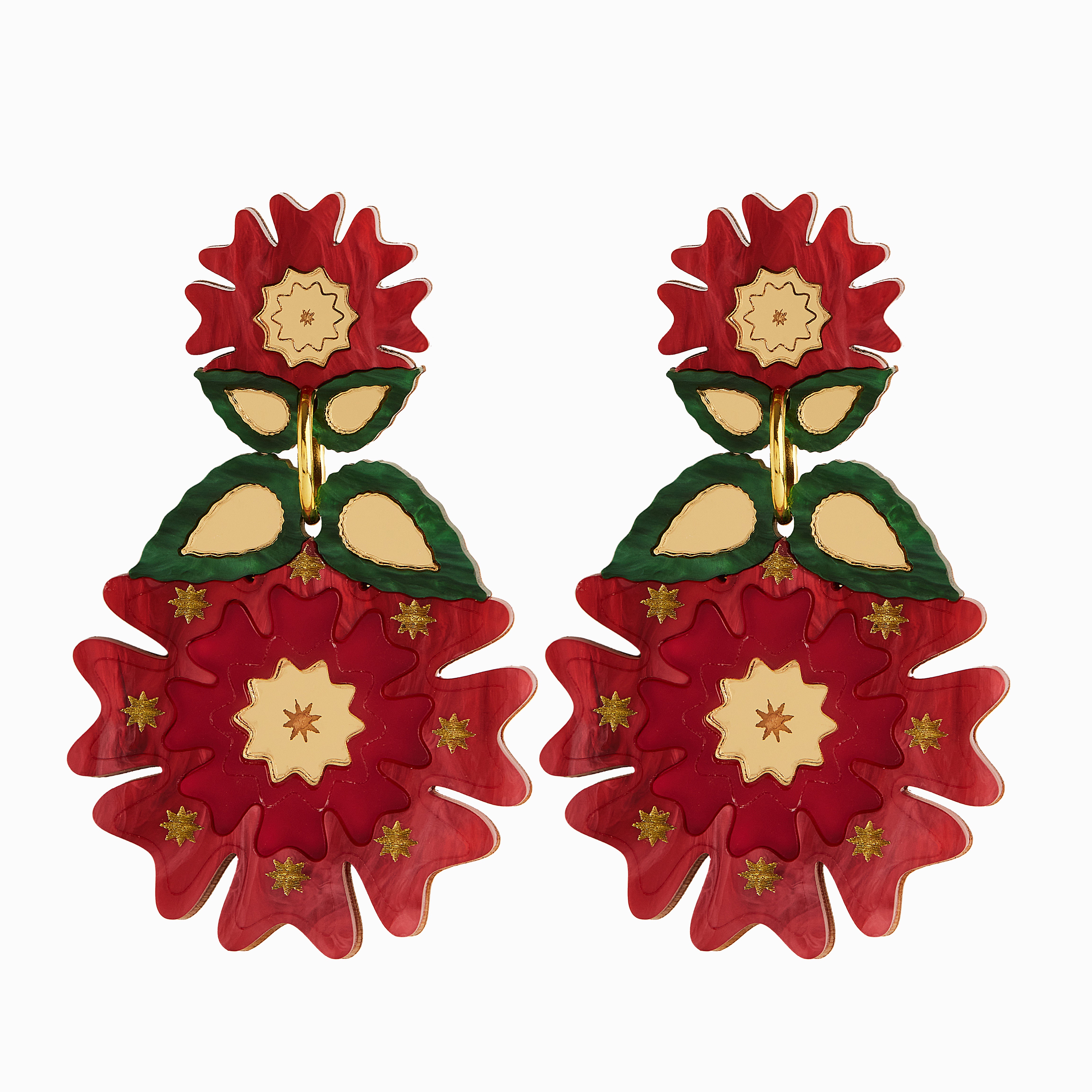 Folk Poinsettia Statement Earrings
