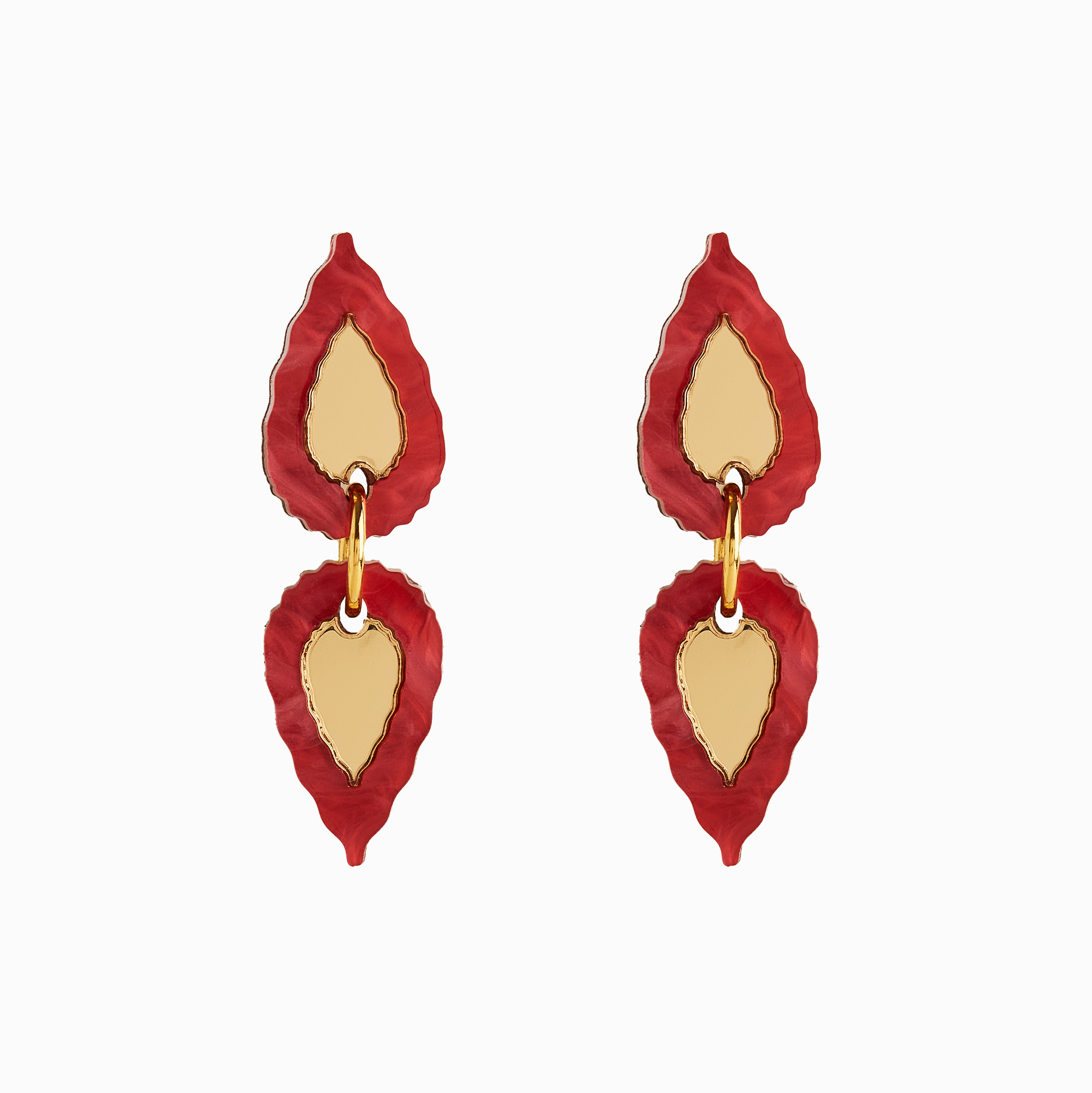 Folk Teardrop Double Drop Earrings RED