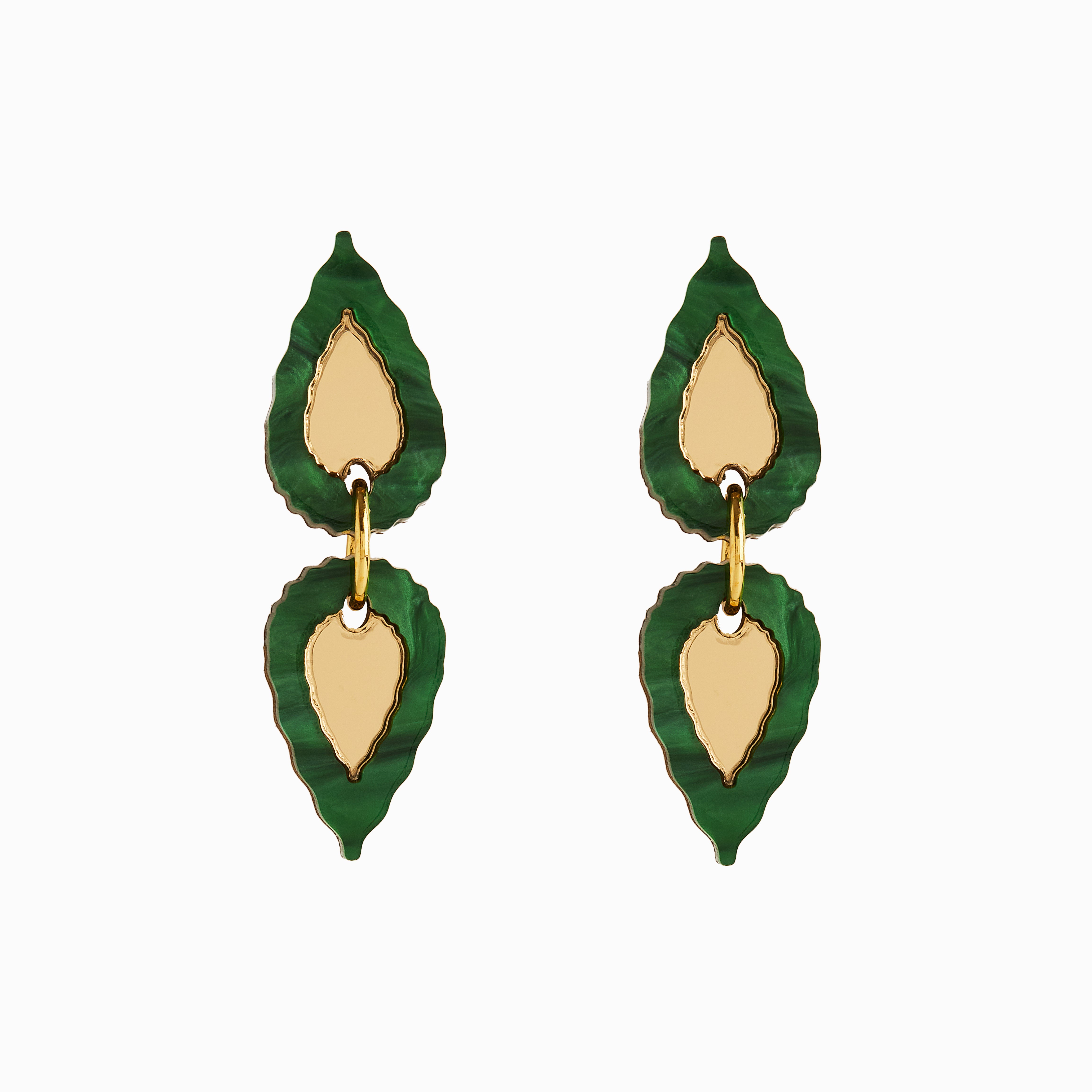 Folk Teardrop Double Drop Earrings GREEN