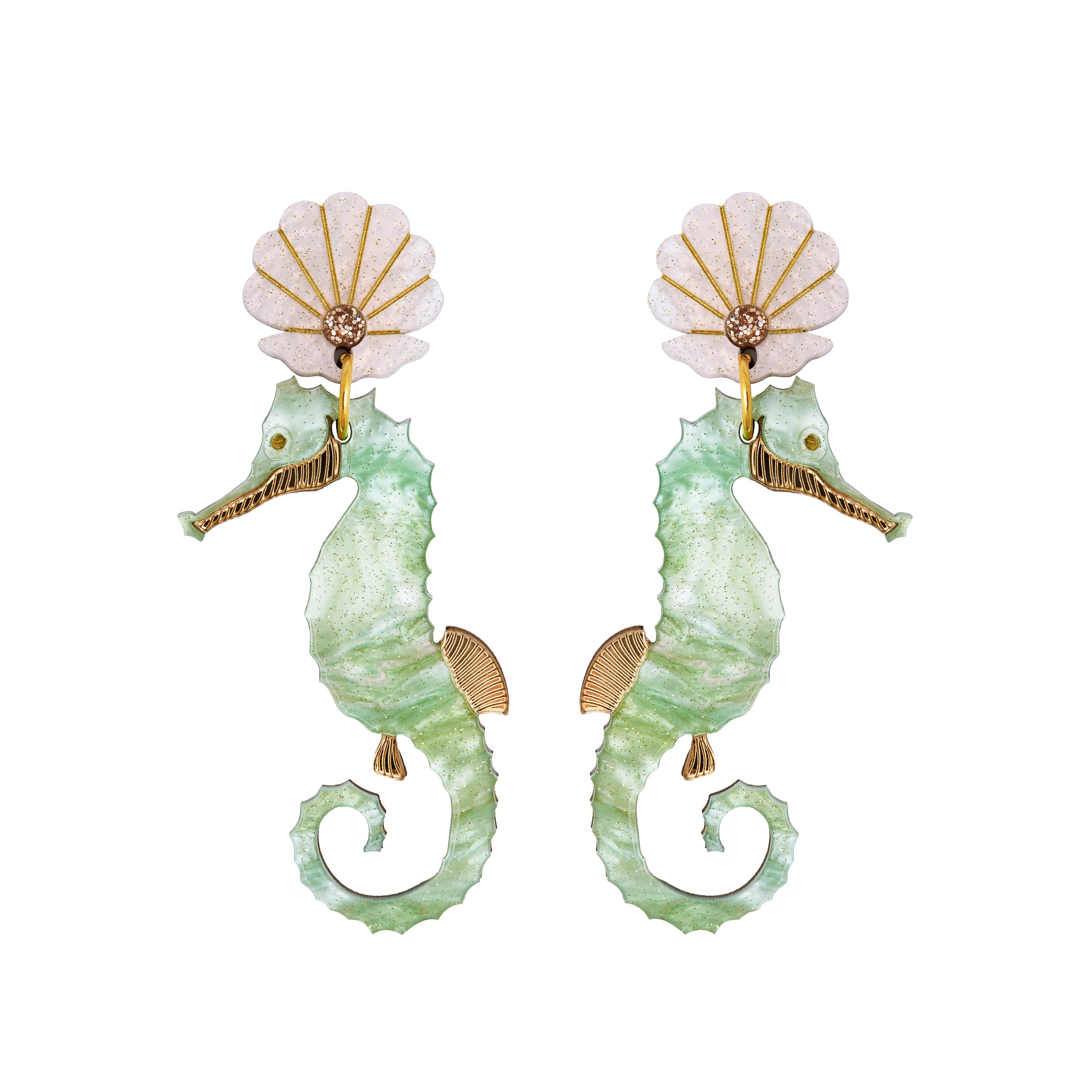 Seahorse Statement Earrings Green