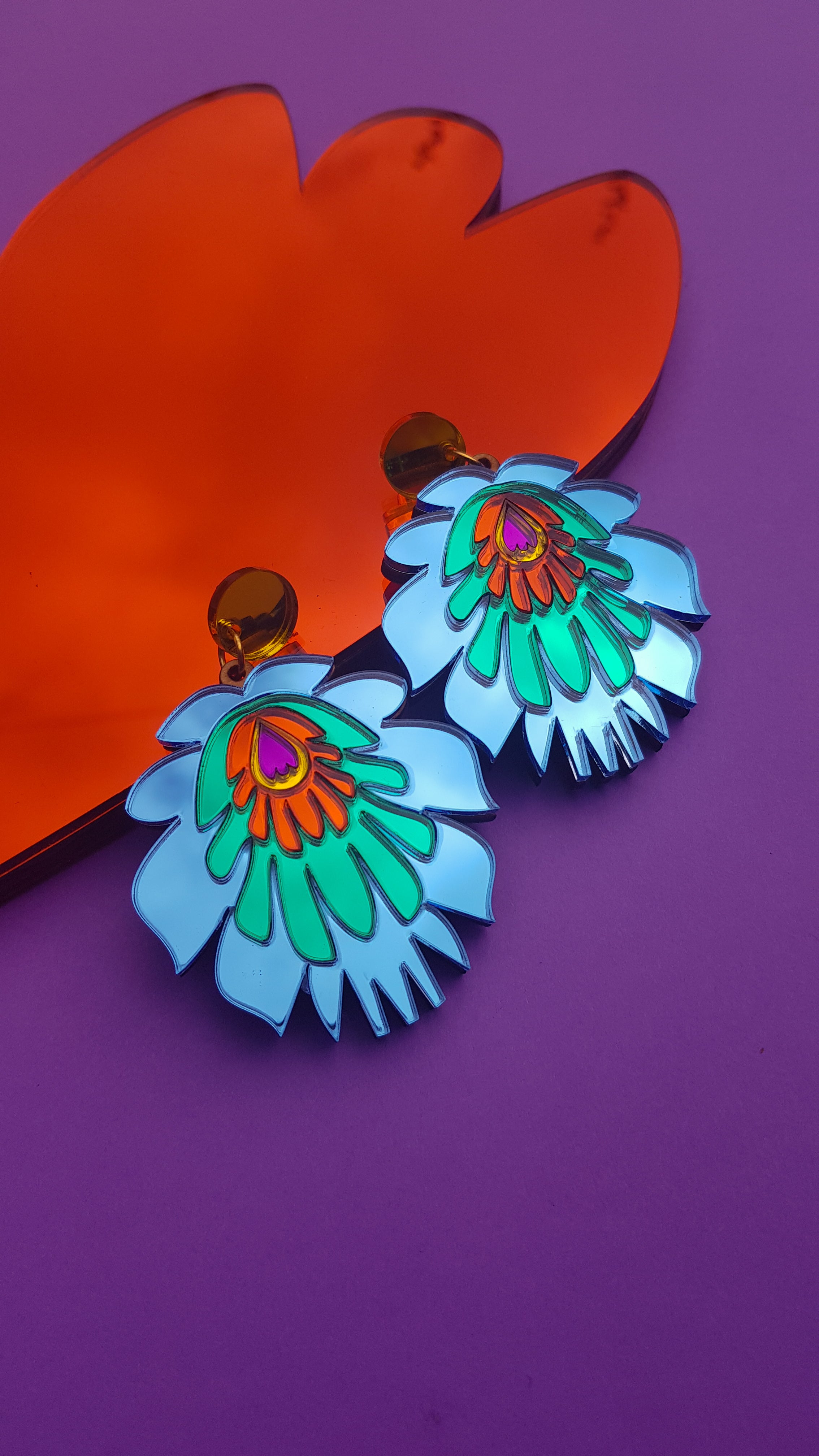 Folk Flower Statement Earrings, light blue/green