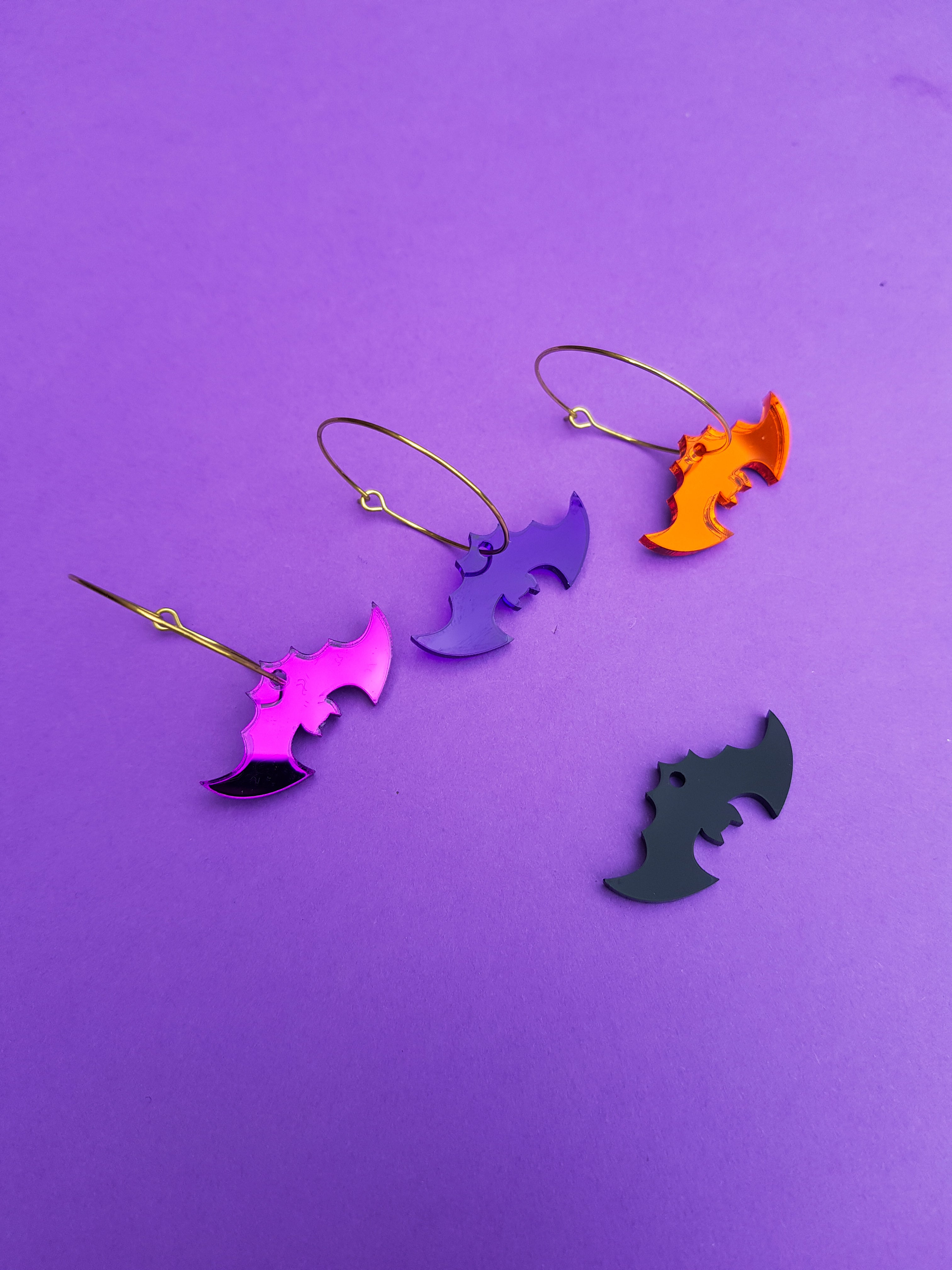 Mini bat hoop earrings