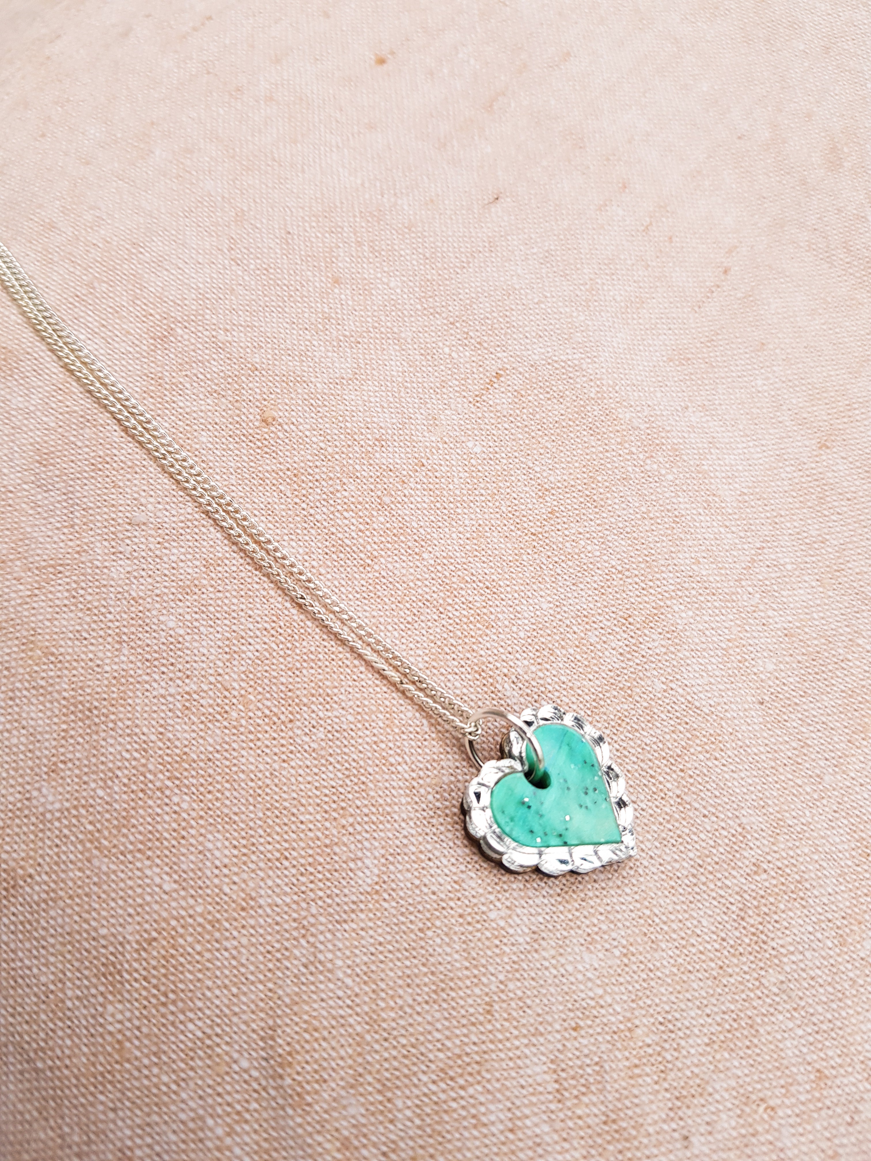 Heart Tiny Necklace (silver and green marble)