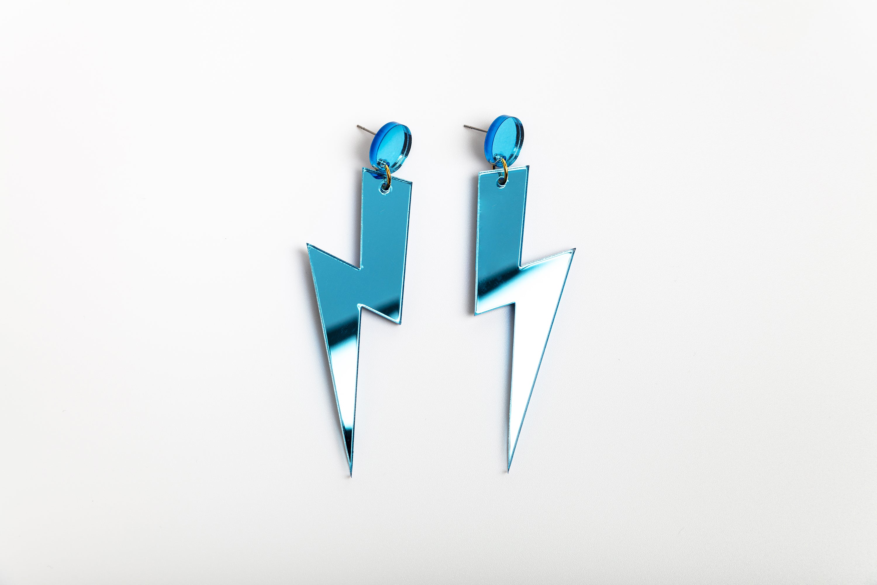 Blue statement lightning bolt earrings