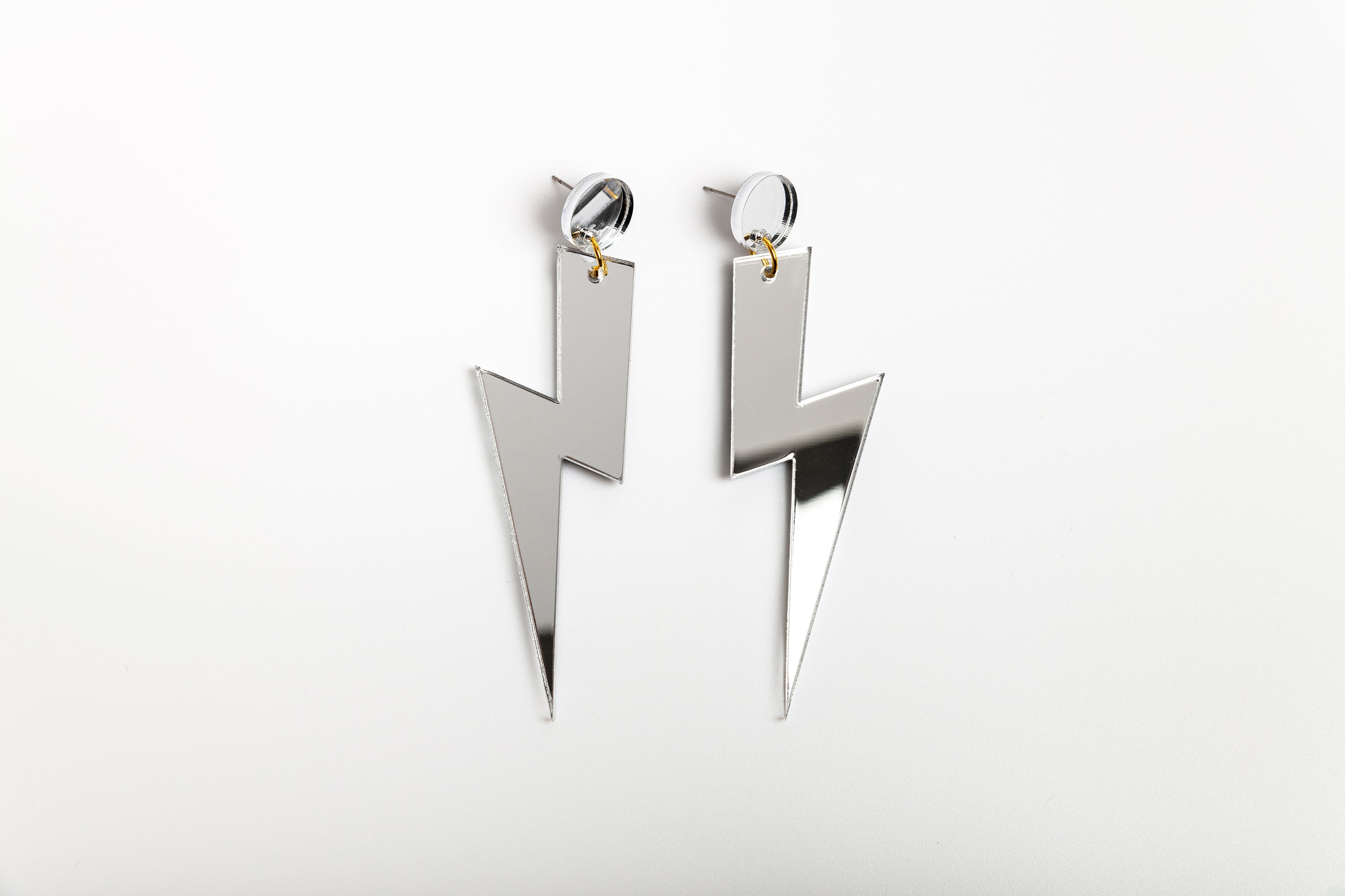 Silver statement lightning bolt earrings