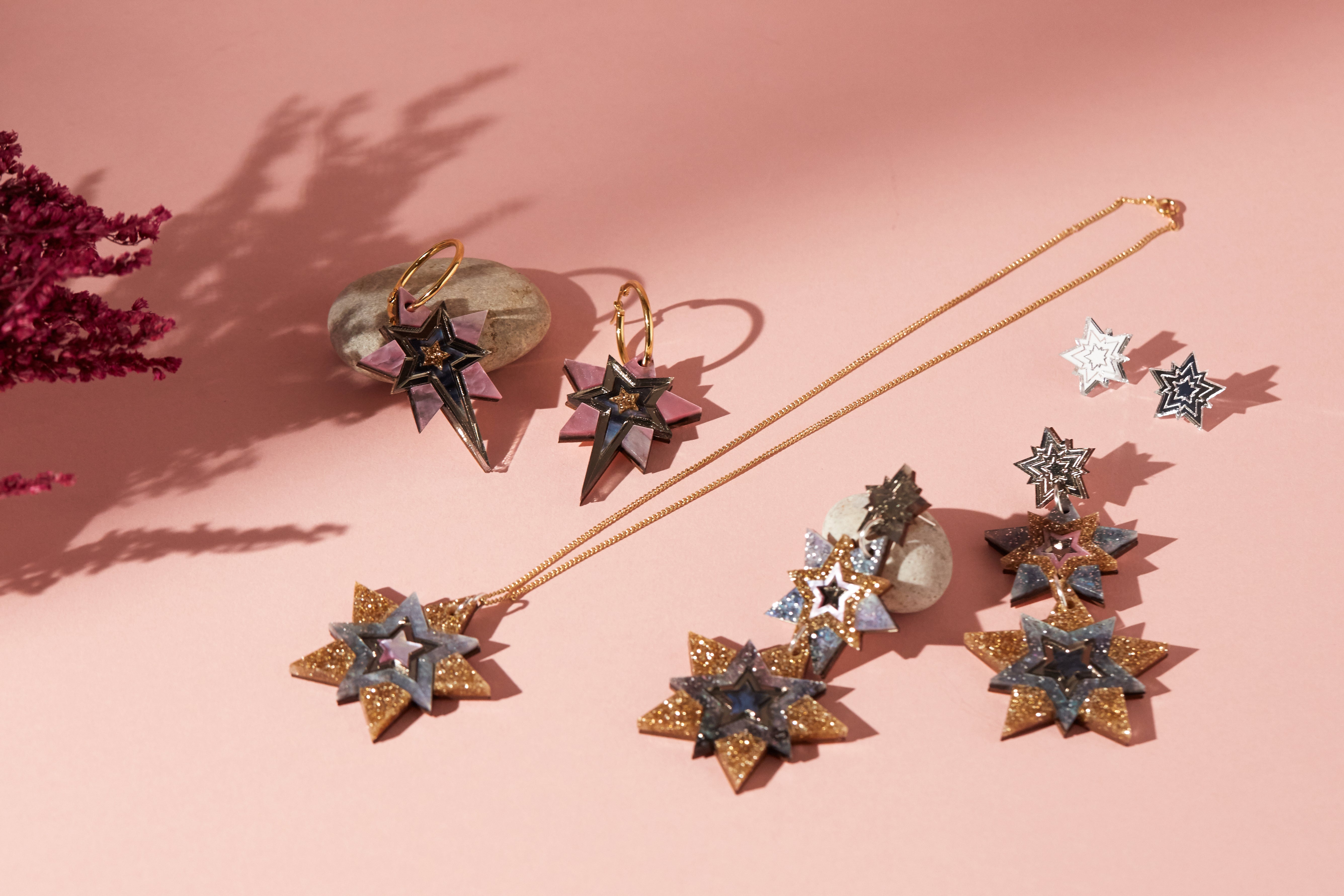 Boucles d’oreilles Triple Star Statement (or/rose)