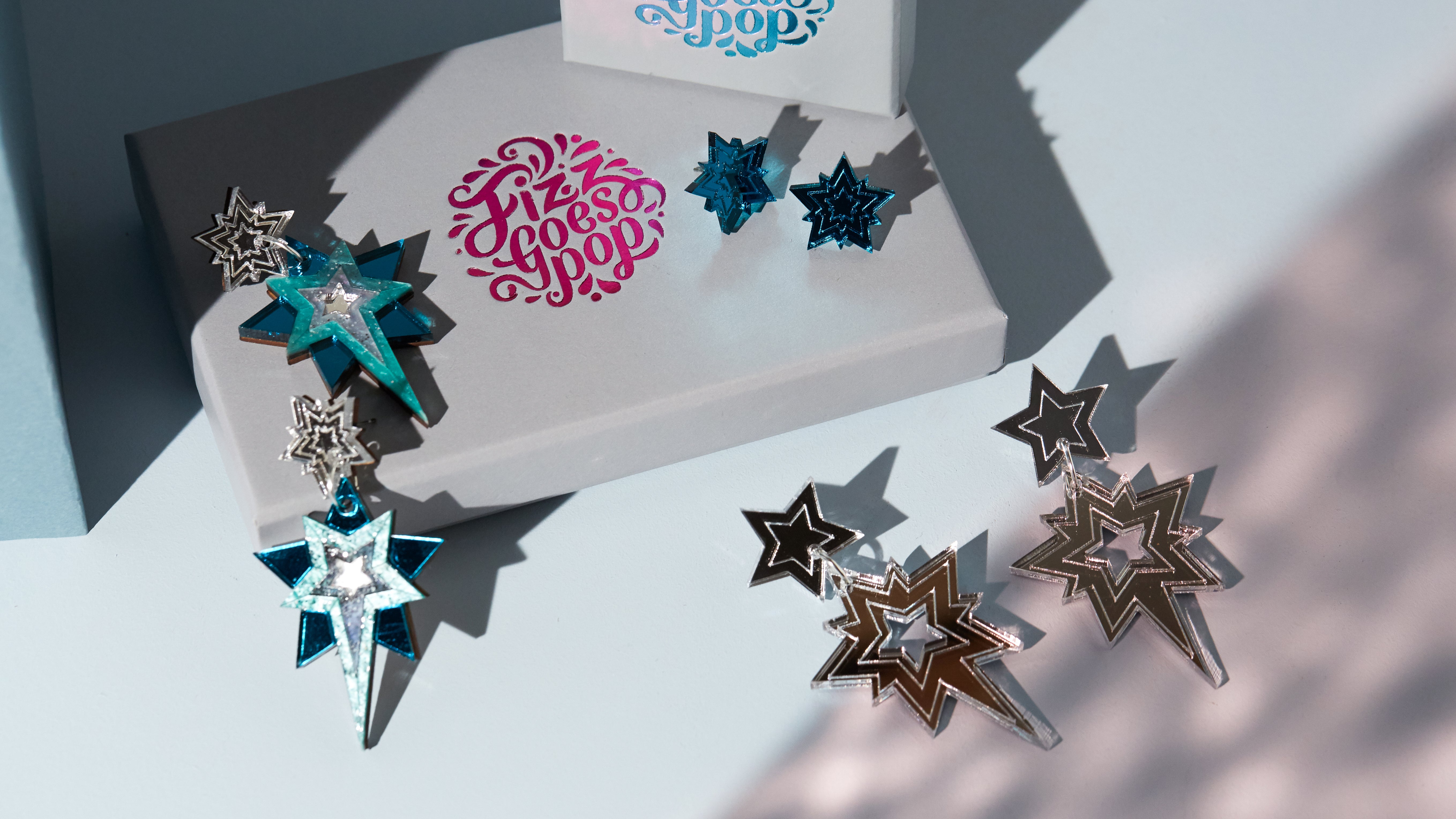 Stud Star Statement earrings (silver/teal)