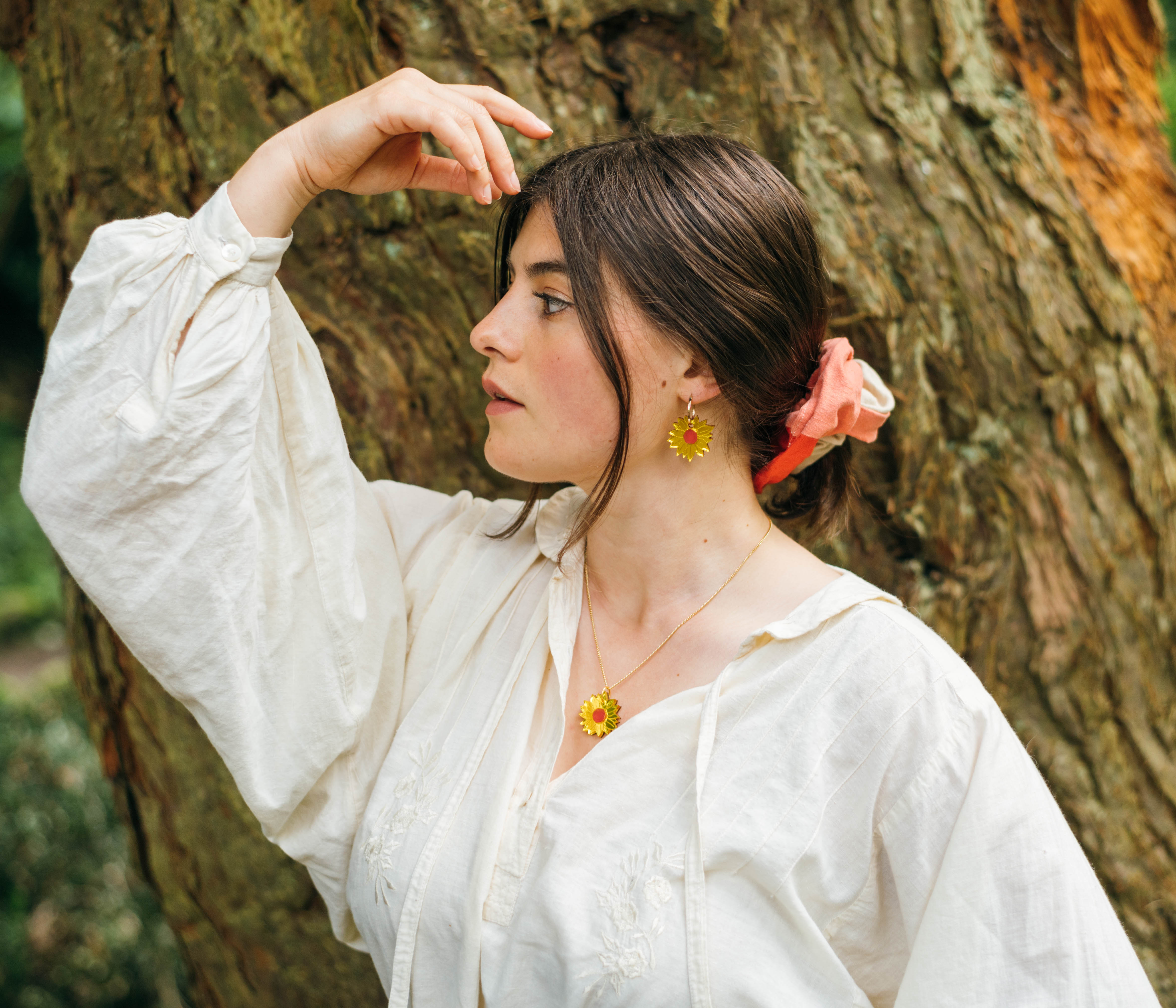 Sunflower Hoop Earrings, gold surround