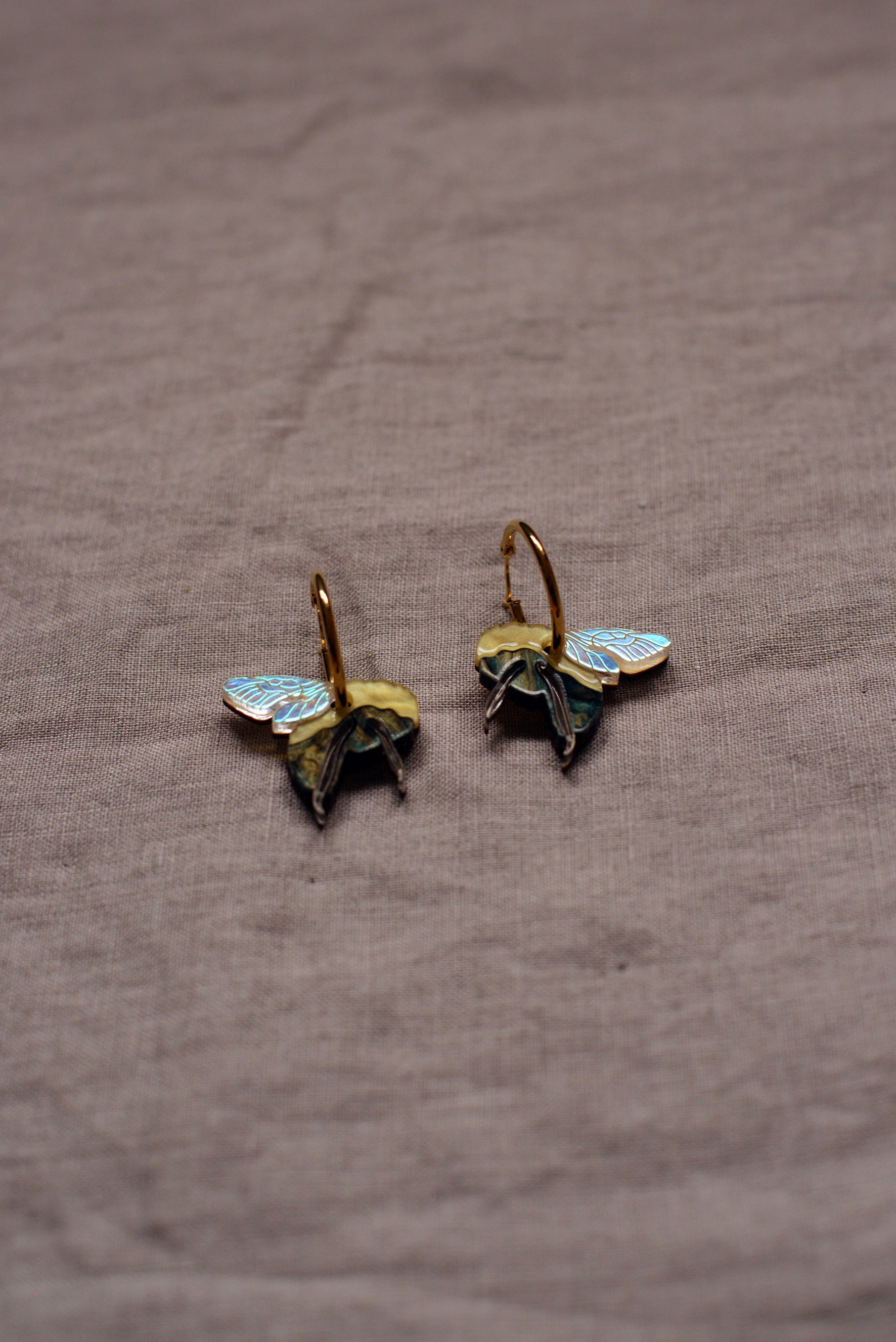 Goth Bumblebee Hoop Earrings (regular wings)