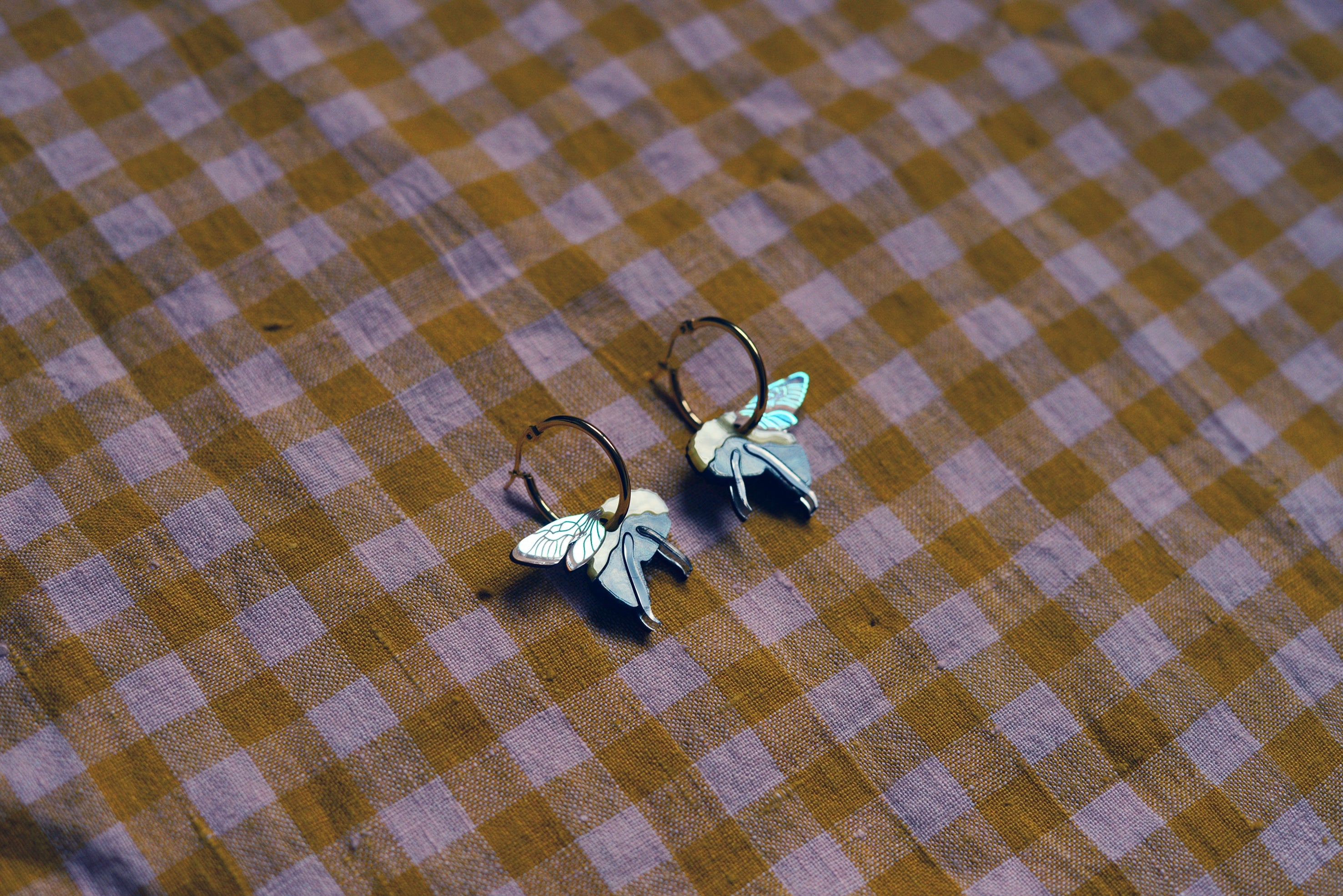 Goth Bumblebee Hoop Earrings (regular wings)