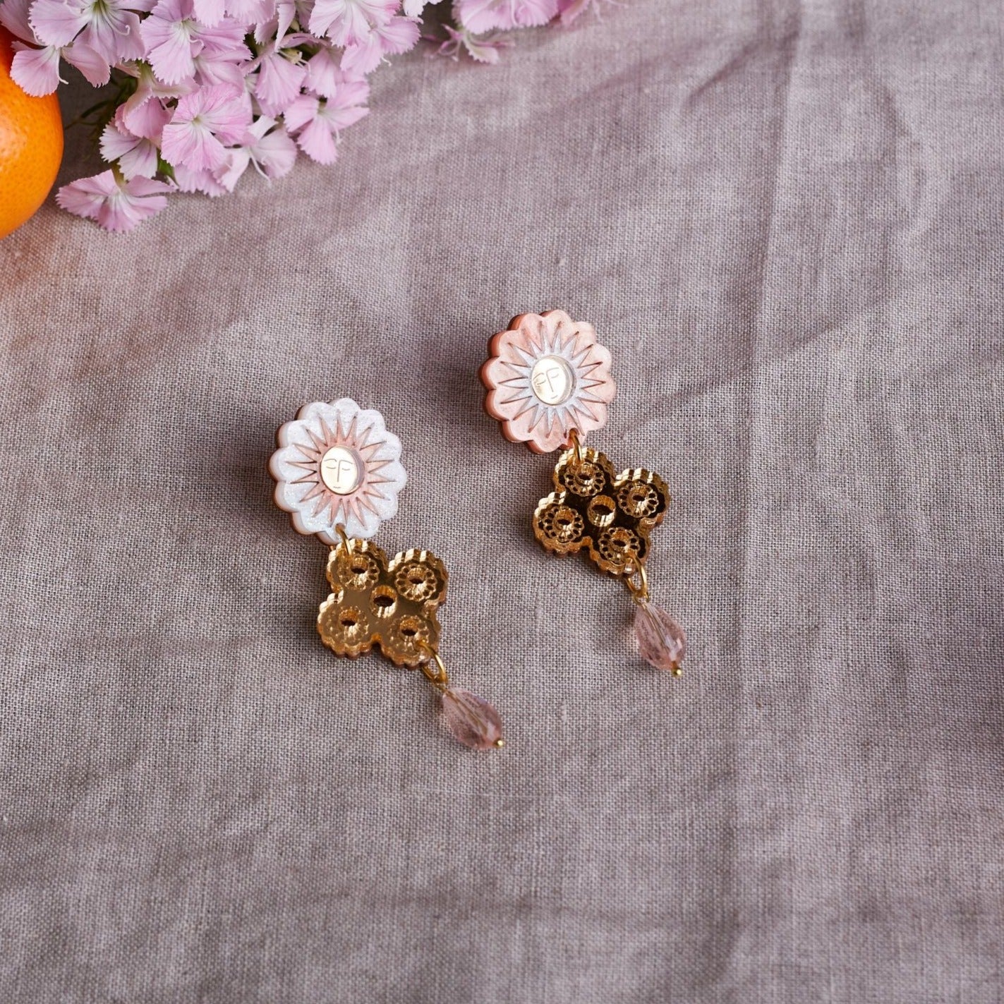 Celestial Tudor Stud Earrings- Peach