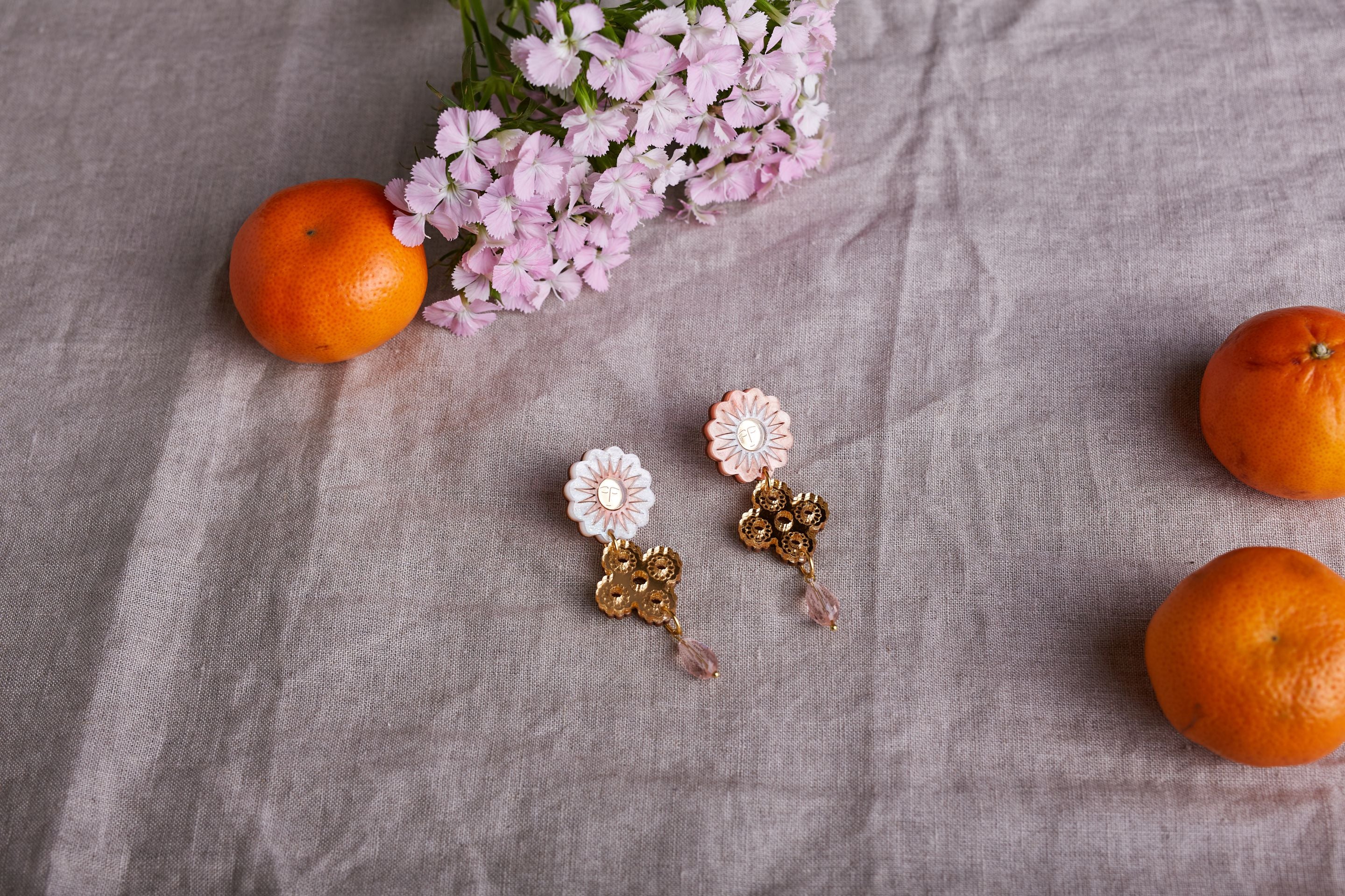 Celestial Tudor Stud Earrings- Peach