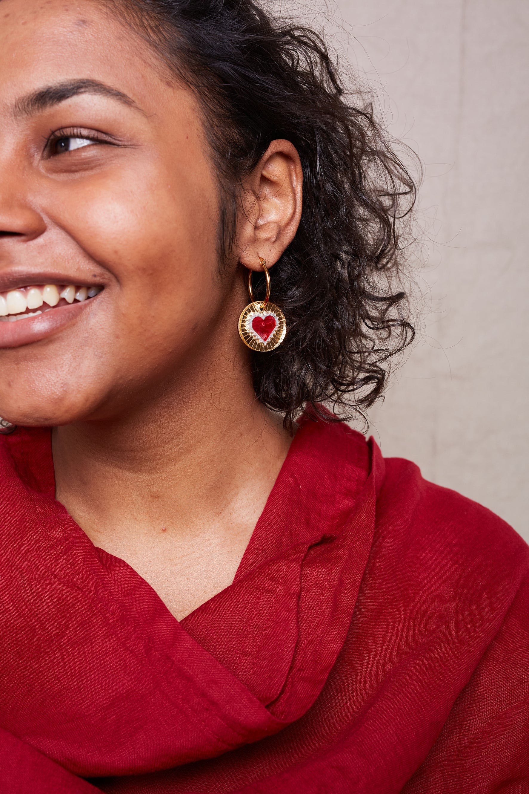 Heart Hoop Disk Earrings