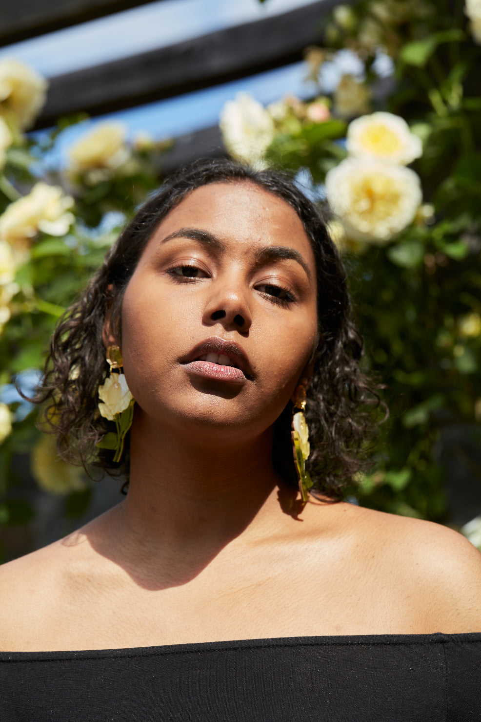 Peony Leaf Statement Earrings, yellow