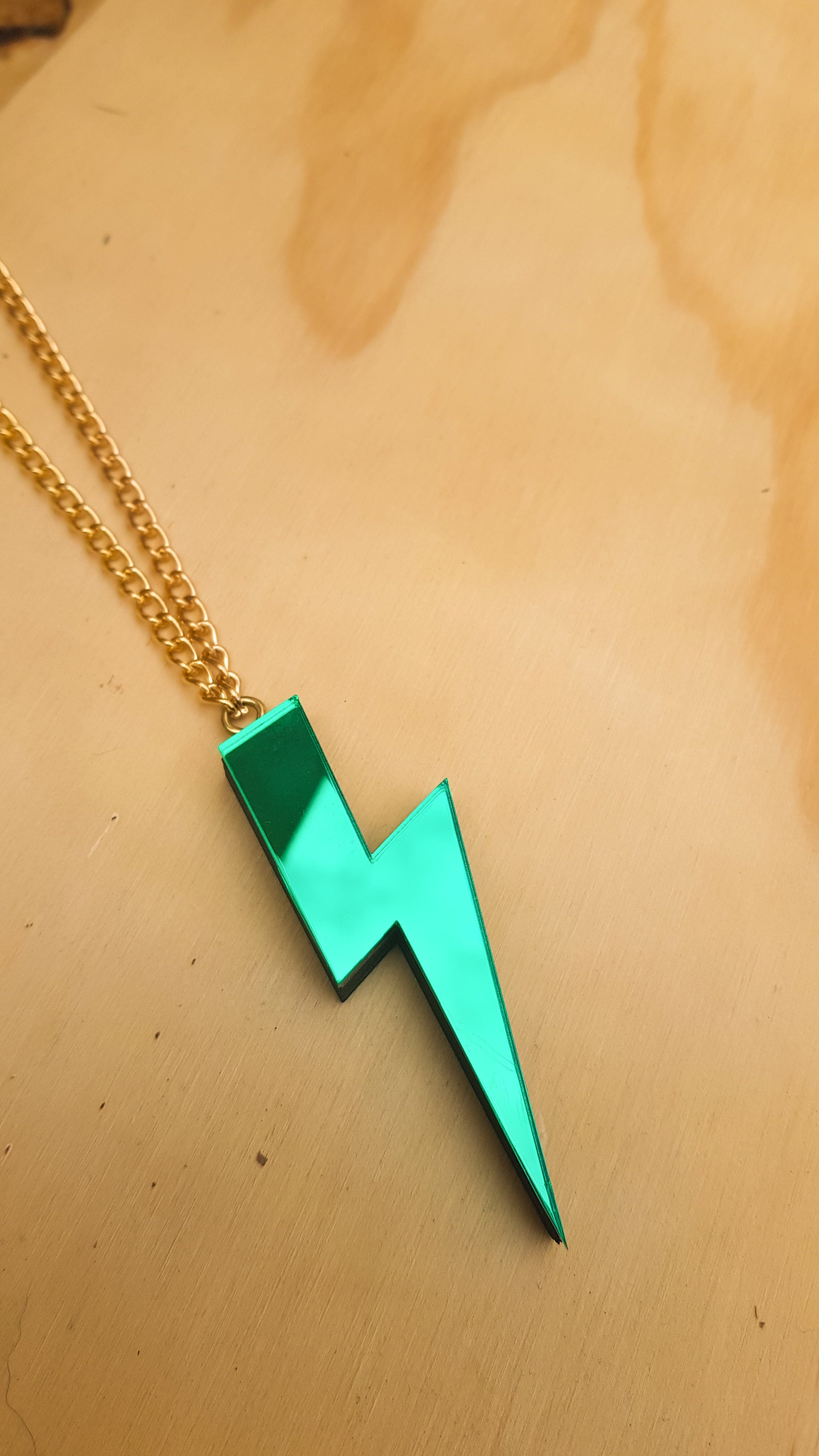 Statement lightning bolt necklace green
