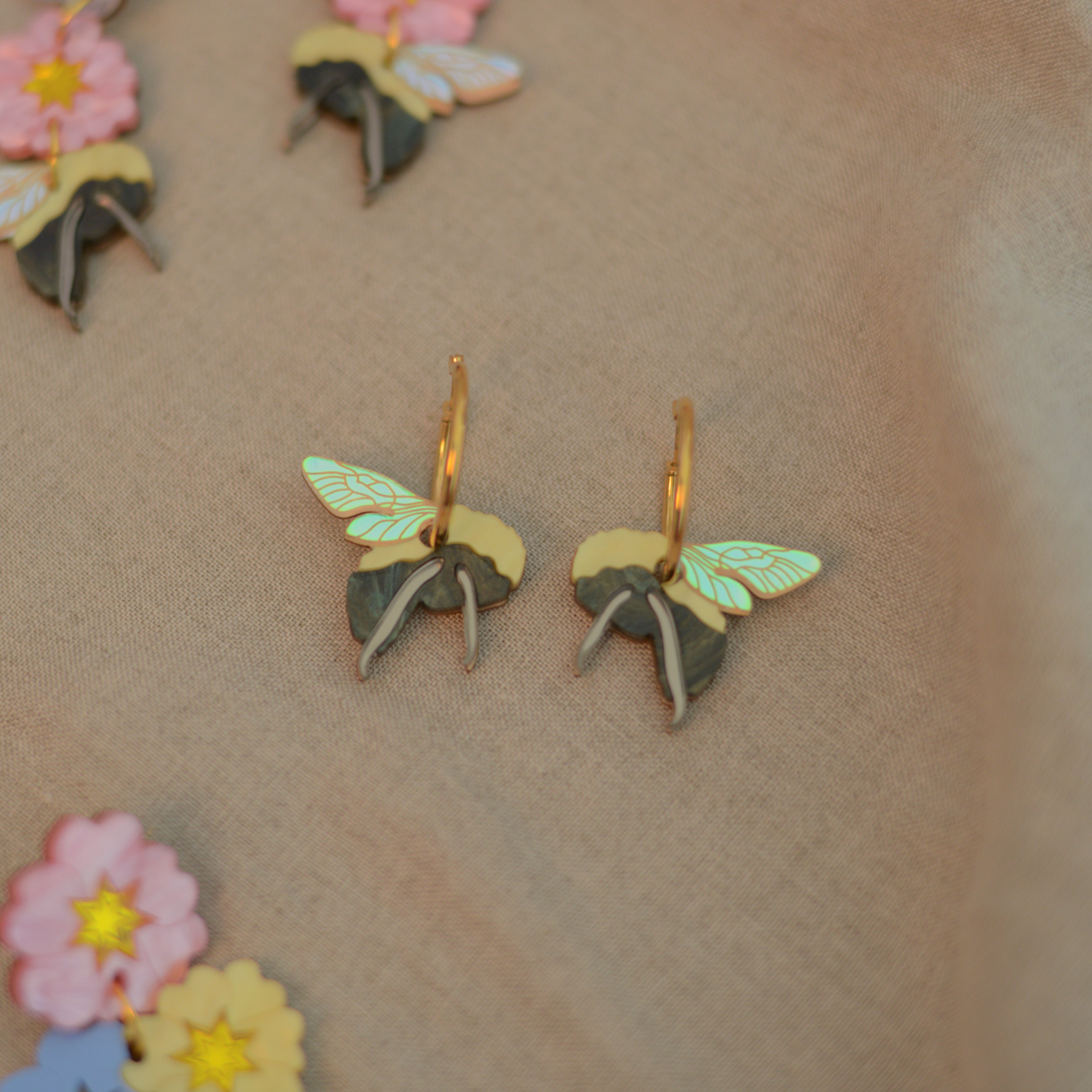 Goth Bumblebee Hoop Earrings (bat wings)