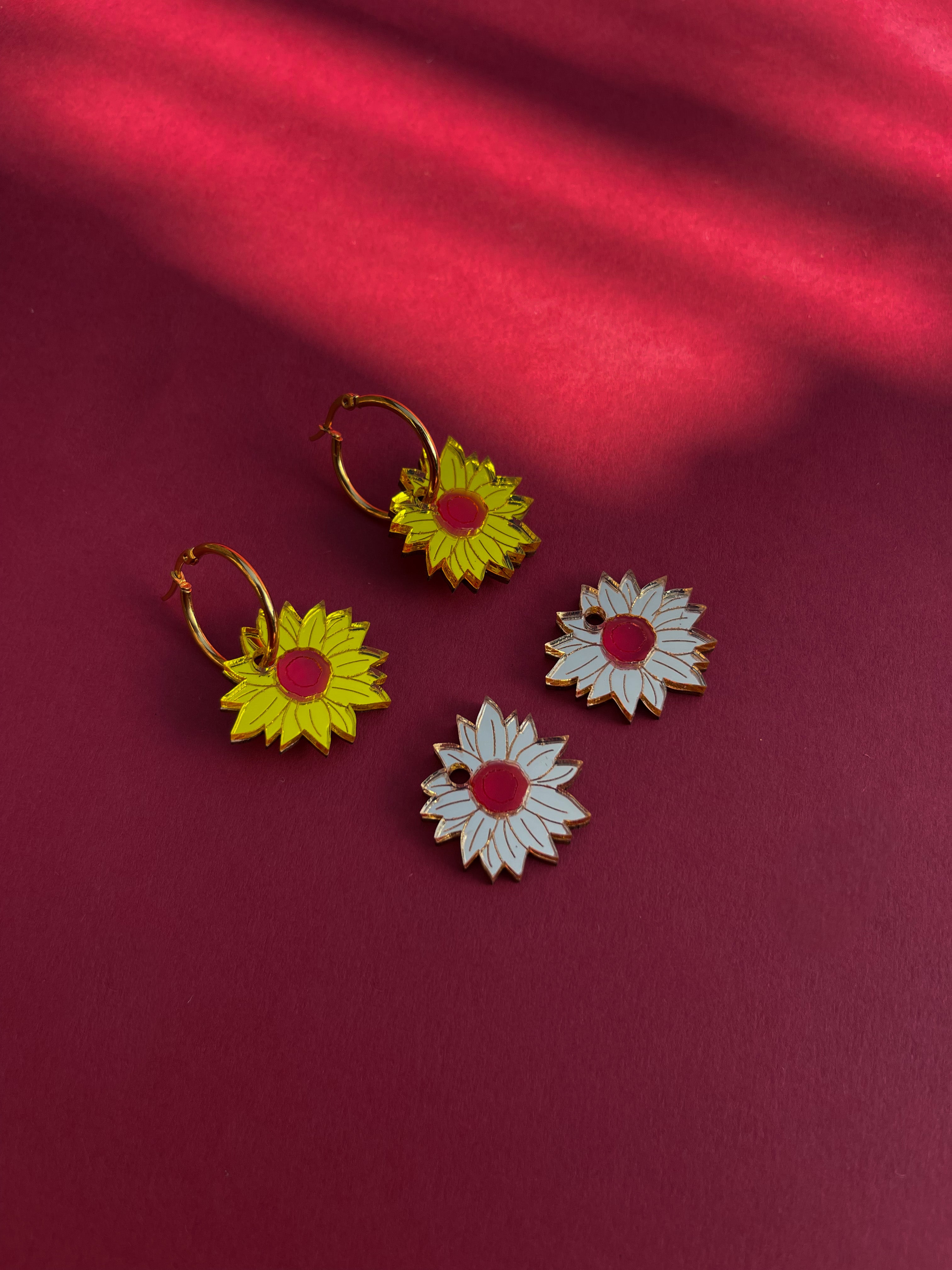 Sunflower Hoop Earrings, yellow surround