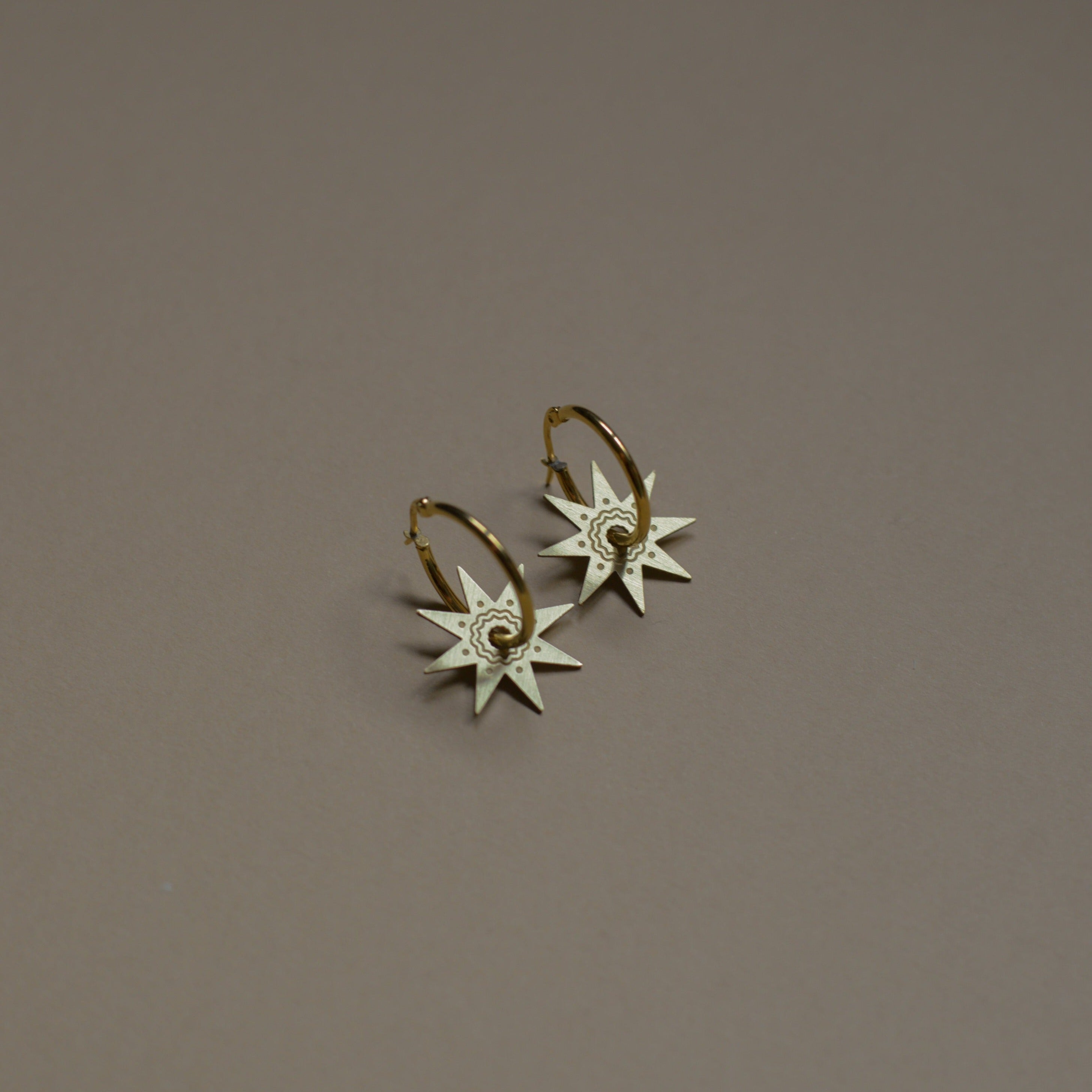 Brass Star Hoop Earrings