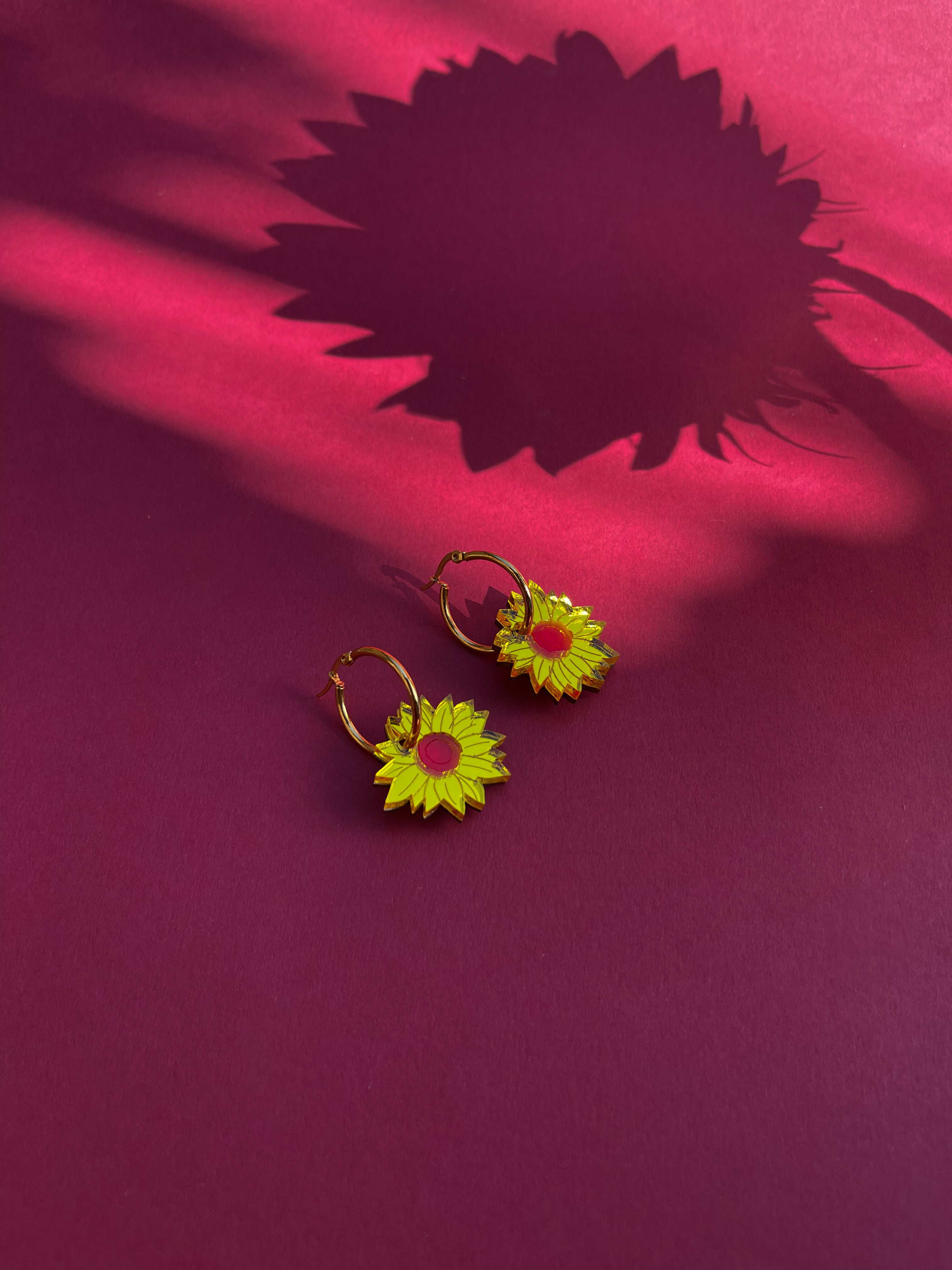 Sunflower Hoop Earrings, yellow surround